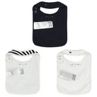 Baby Boys Navy Blue & White Logo Bibs (3-Pack), 2, hi-res