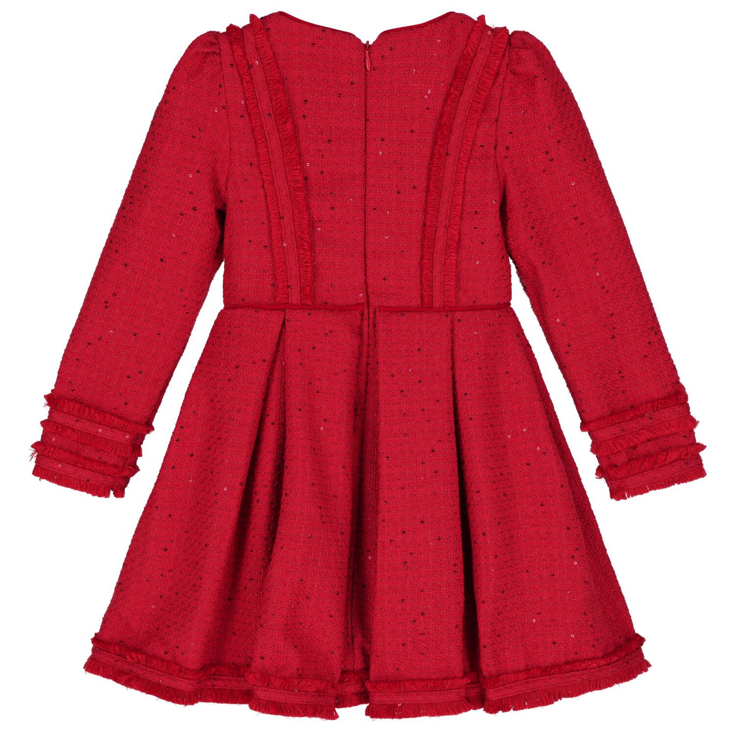 Girls Red Tweed Sequin Dress, 1, hi-res