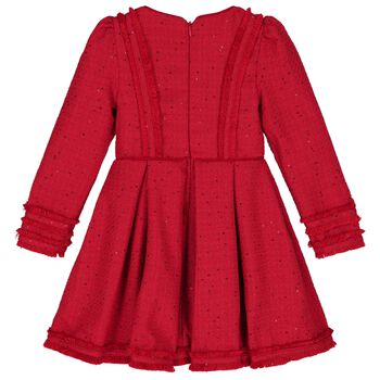 Girls Red Tweed Sequin Dress