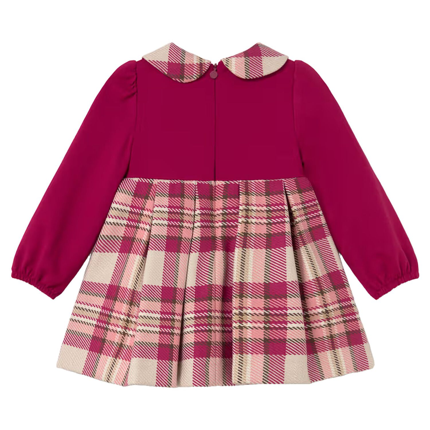 Younger Girls Burgundy & Beige Plaid Dress, 1, hi-res