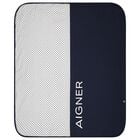 Baby Boys White & Navy Blue Logo Blanket, 2, hi-res