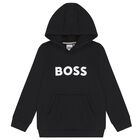 Boys Black Logo Hooded Top, 1, hi-res