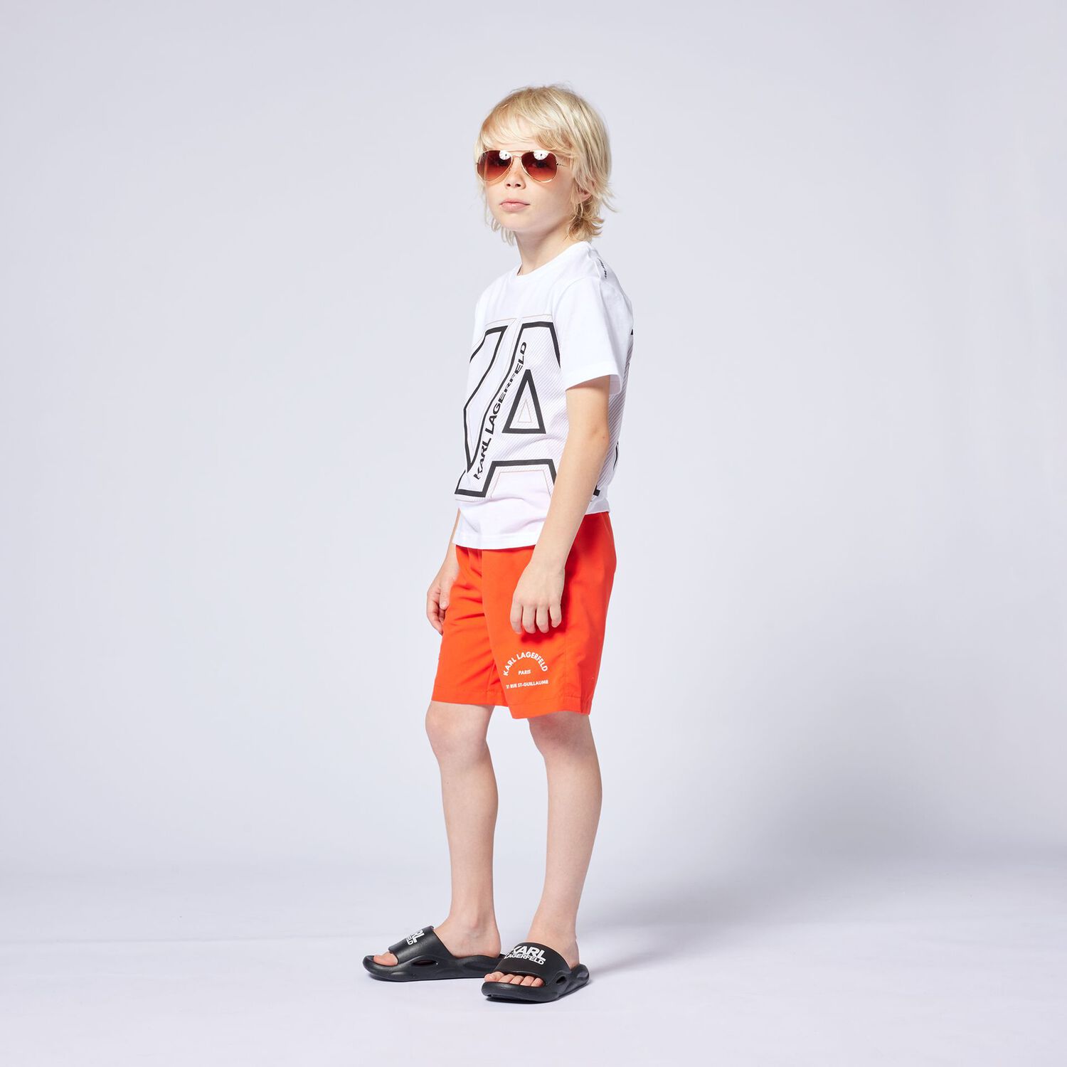 Boys Orange Logo Swim Shorts, 2, hi-res image number null