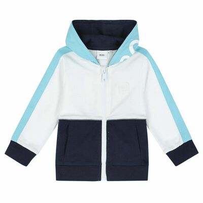 Younger Boys White & Blue Zip-Up Top