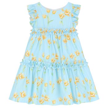 Girls Blue & Yellow Floral Dress