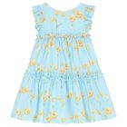 Girls Blue & Yellow Floral Dress, 1, hi-res