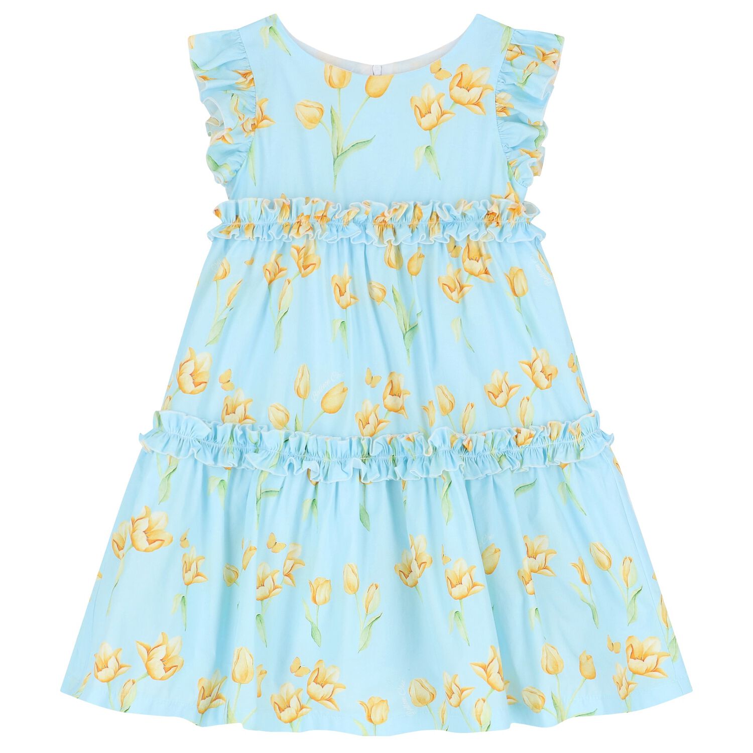 Girls Blue & Yellow Floral Dress, 1, hi-res image number null