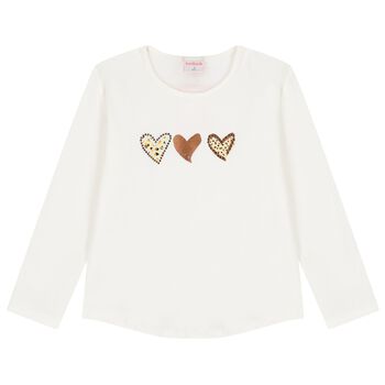Girls Ivory Heart Long Sleeve Top