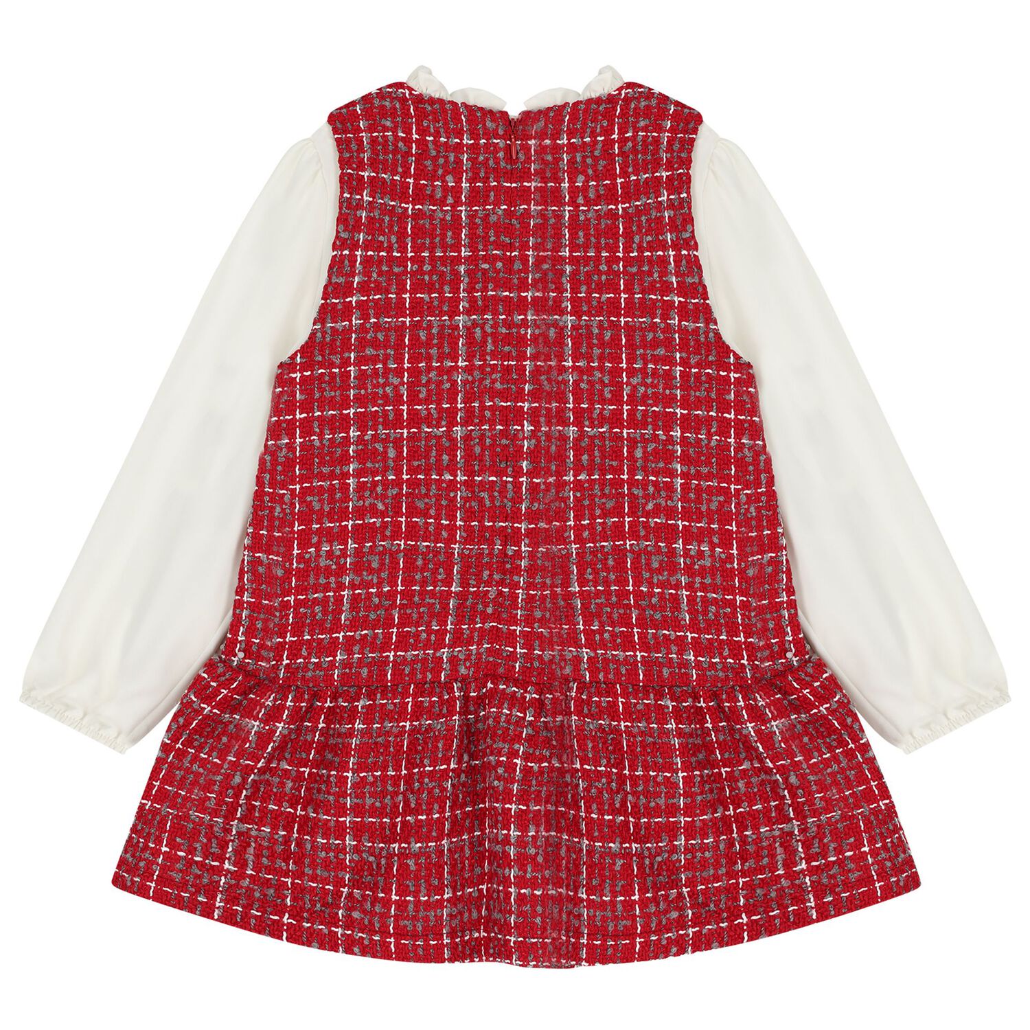 Girls White & Red Pinafore Dress, 1, hi-res