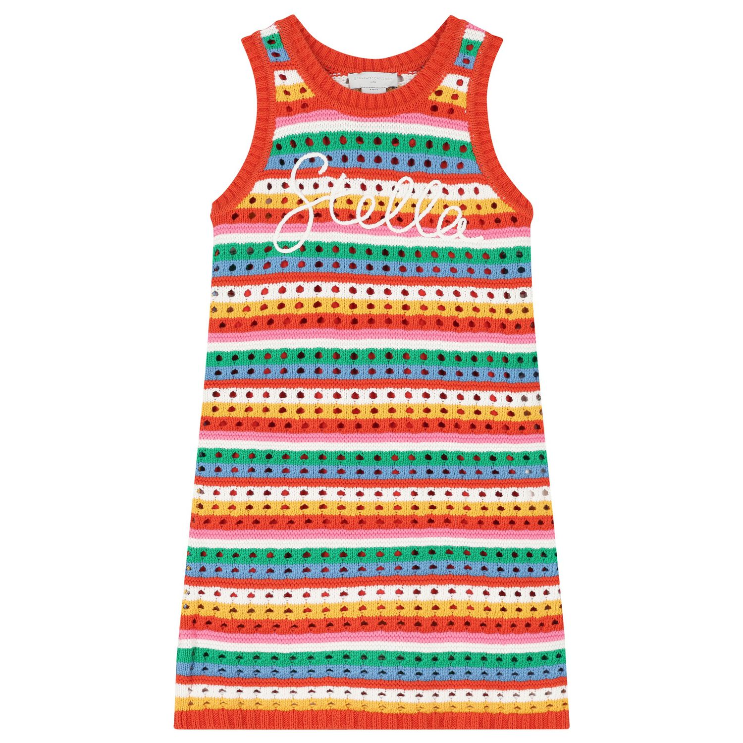 Girls Red Striped Cotton Knitted Dress, 1, hi-res