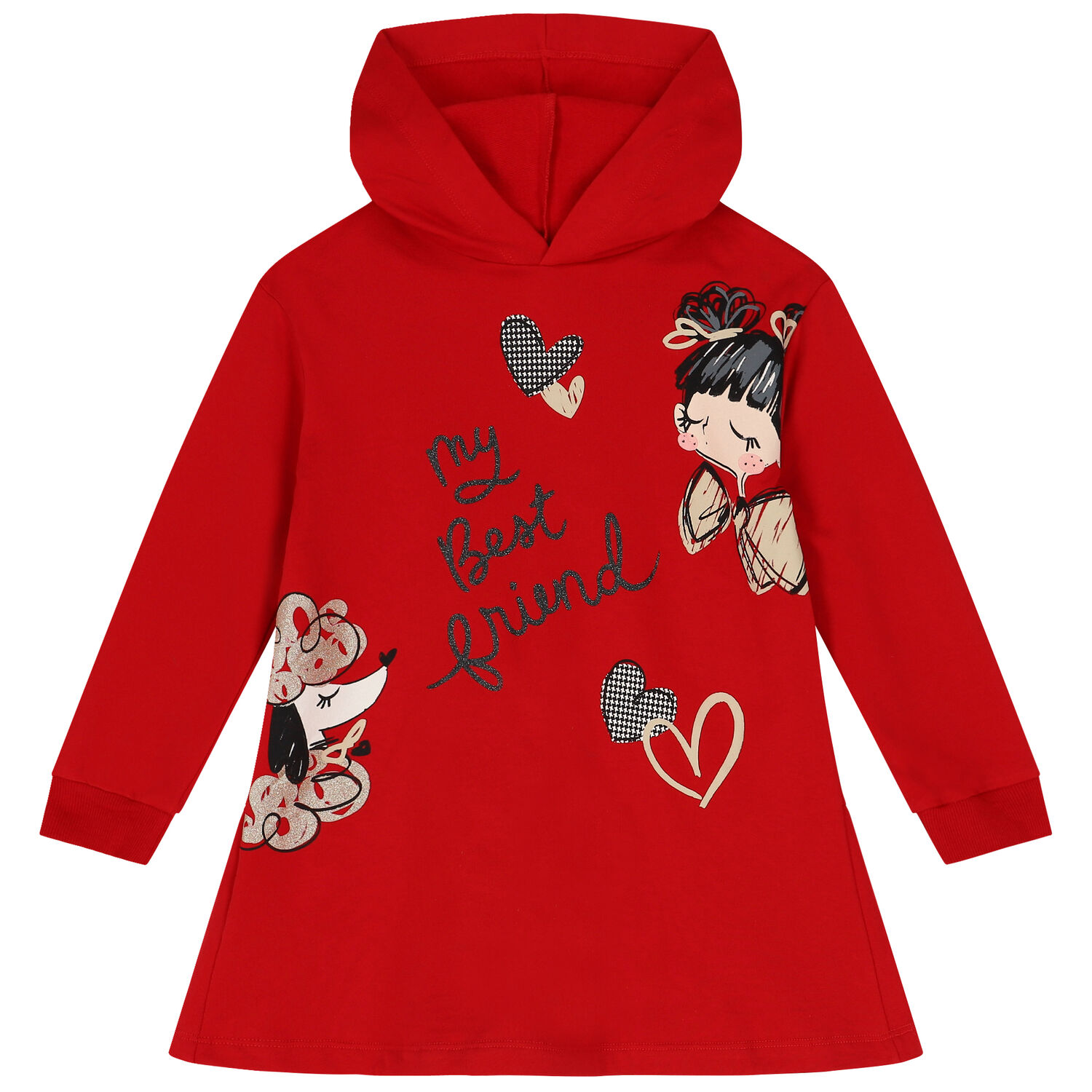 Girls Red Hooded Dress, 1, hi-res image number null