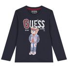 Boys Navy Blue Teddy Bear Long Sleeve Top, 4, hi-res