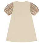 Girls Beige & Gold Logo Dress, 2, hi-res