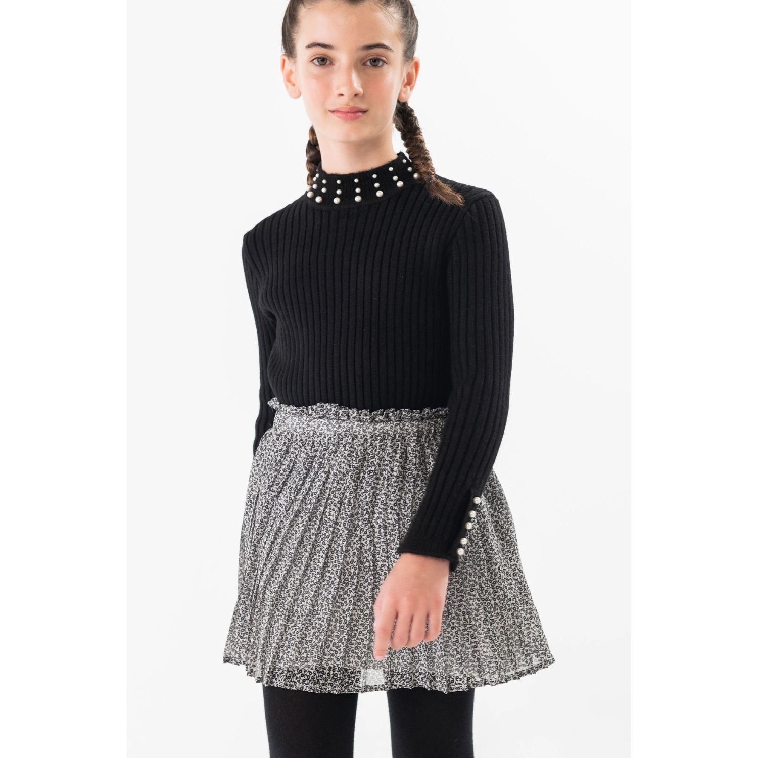 Girls Ivory & Black Chiffon Skirt, 1, hi-res image number null