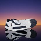 Boys White & Navy Blue Logo Trainers, 1, hi-res