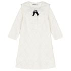 Girls White Knitted Floral Dress, 1, hi-res