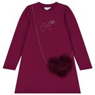 Girls Burgundy Embellished Logo Dress, 1, hi-res