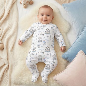 Baby Boys White & Blue Carousel Babygrow