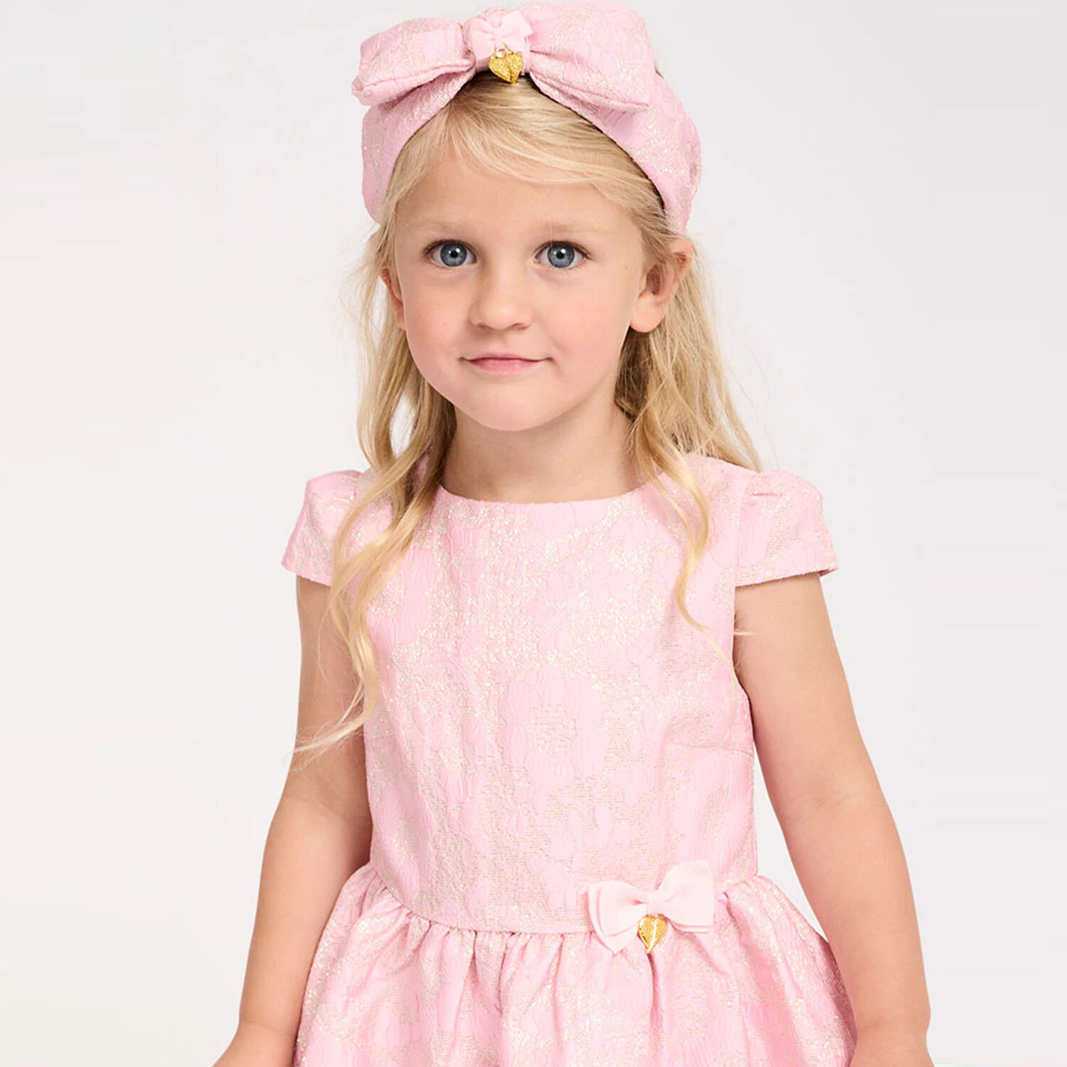Girls Pink & Gold Bow Headband, 7, hi-res