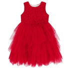 Girls Red Bow Tulle Dress, 1, hi-res