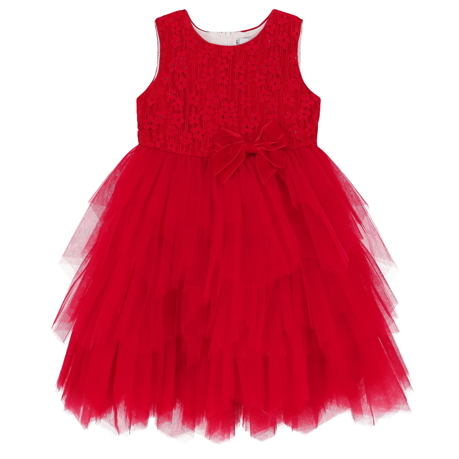 Girls Red Bow Tulle Dress, 1, hi-res