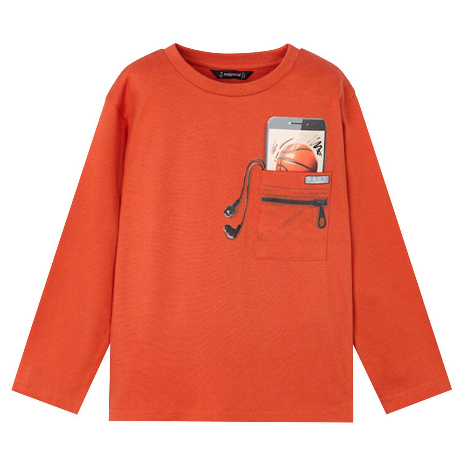 Boys Orange Long Sleeve Top, 1, hi-res