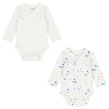Baby Girls Ivory & Blue Balloon Bodysuits ( 2-Pack )