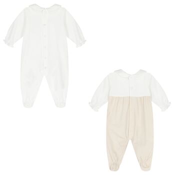 Baby Girls White & Beige Babygrows ( 2-Pack )