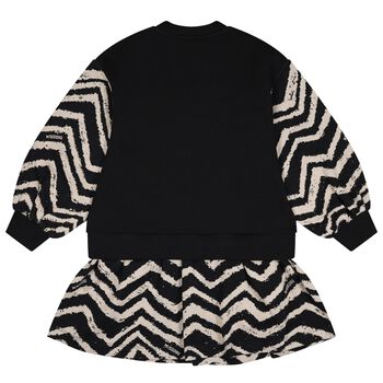 Girls Black & Ivory Logo Zig Zag Dress