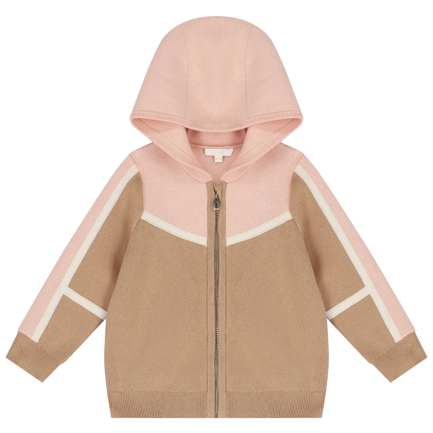 Younger Girls Pink & Beige Knitted Logo Tracksuit, 1, hi-res