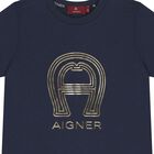 Boys Navy Blue & Gold Logo T-Shirt, 2, hi-res