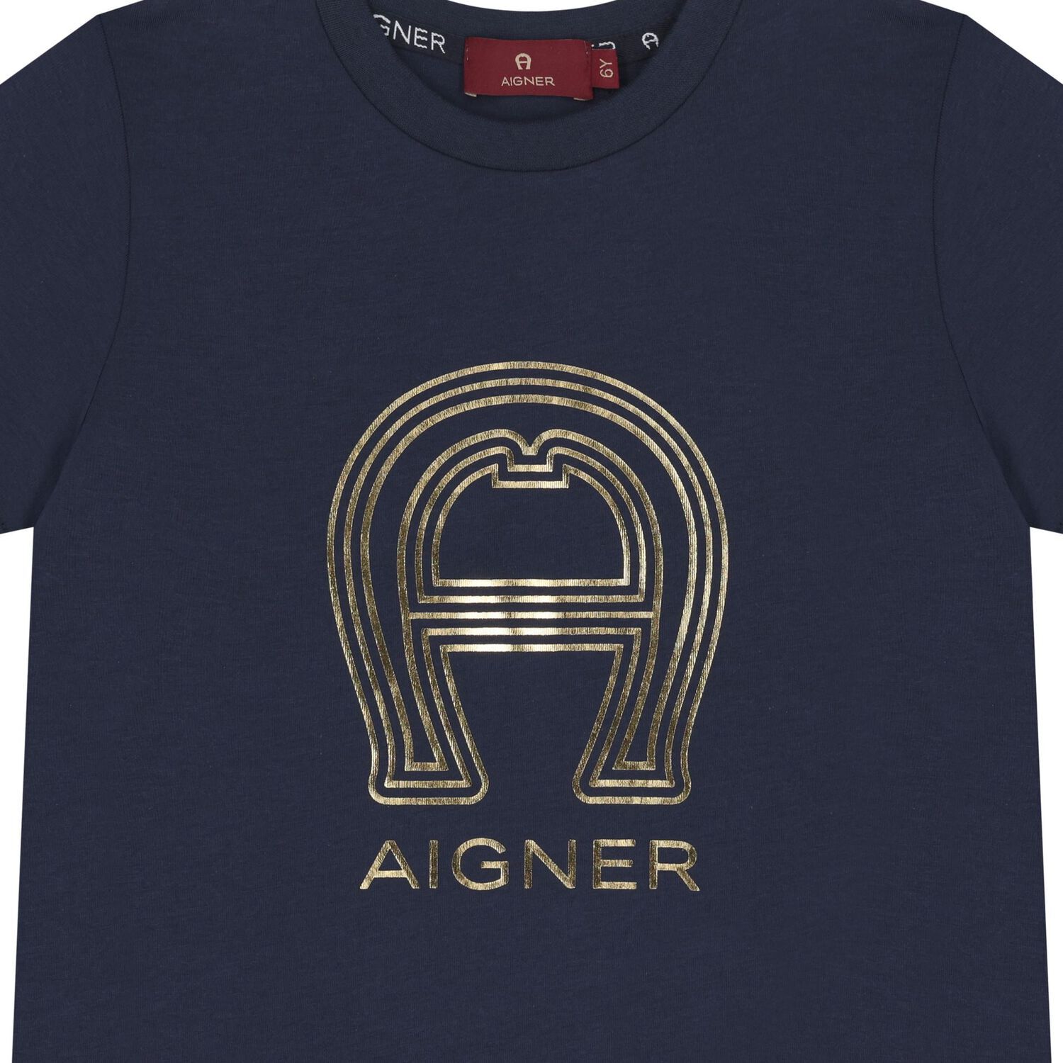 Boys Navy Blue & Gold Logo T-Shirt, 2, hi-res