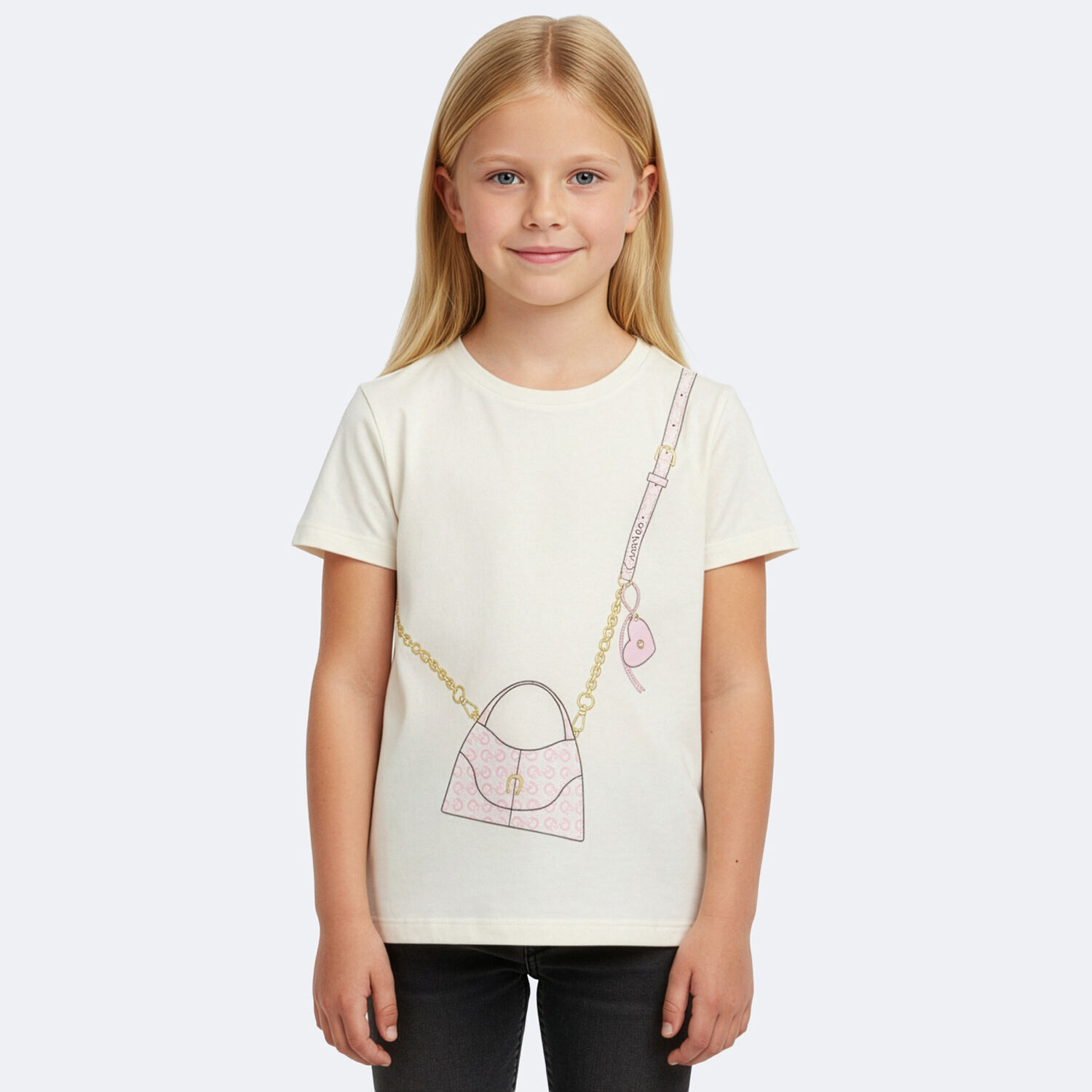 Girls Ivory Bag Logo T-Shirt, 1, hi-res