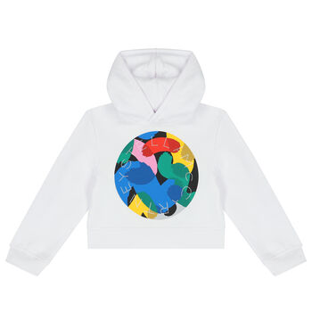 Girls White Logo Hooded Top