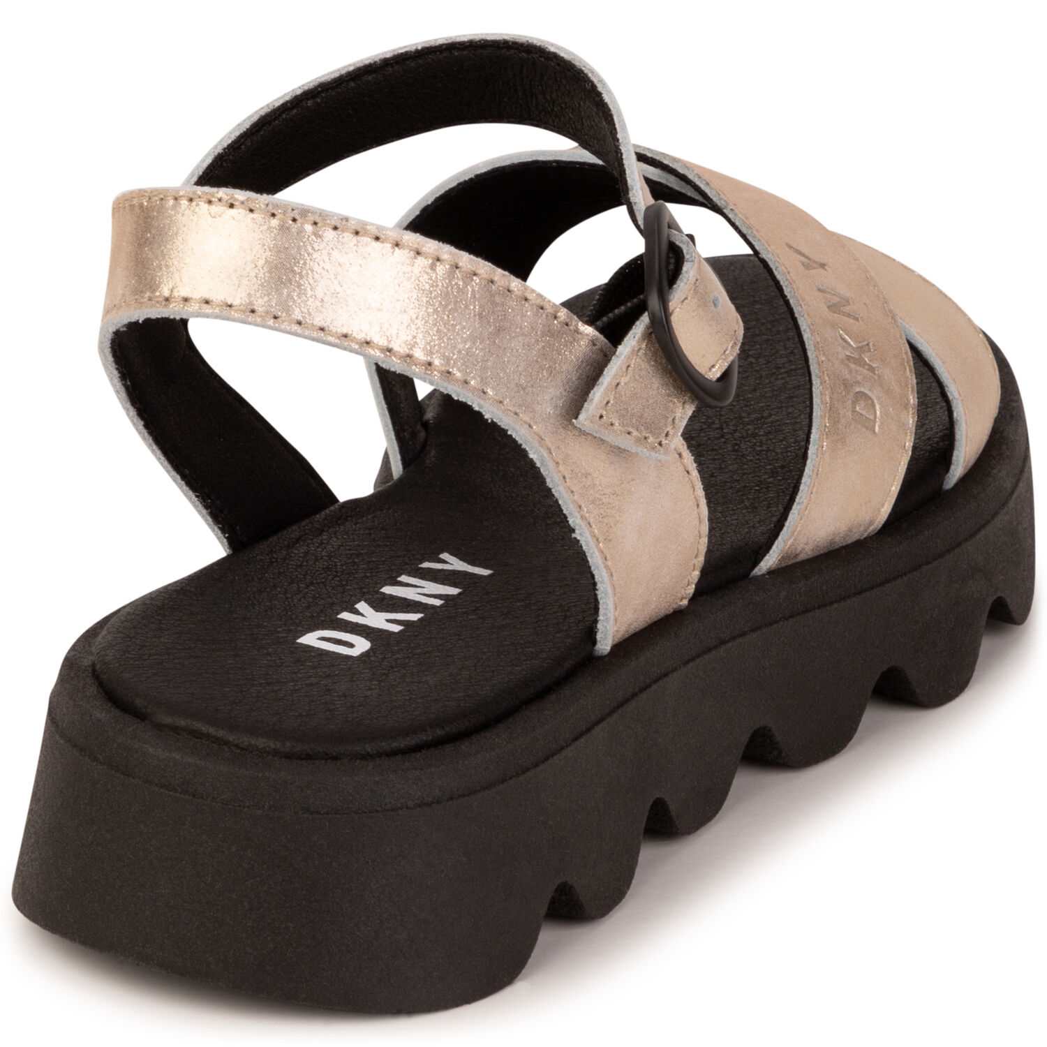 Girls Gold & Black Logo Sandals, 1, hi-res