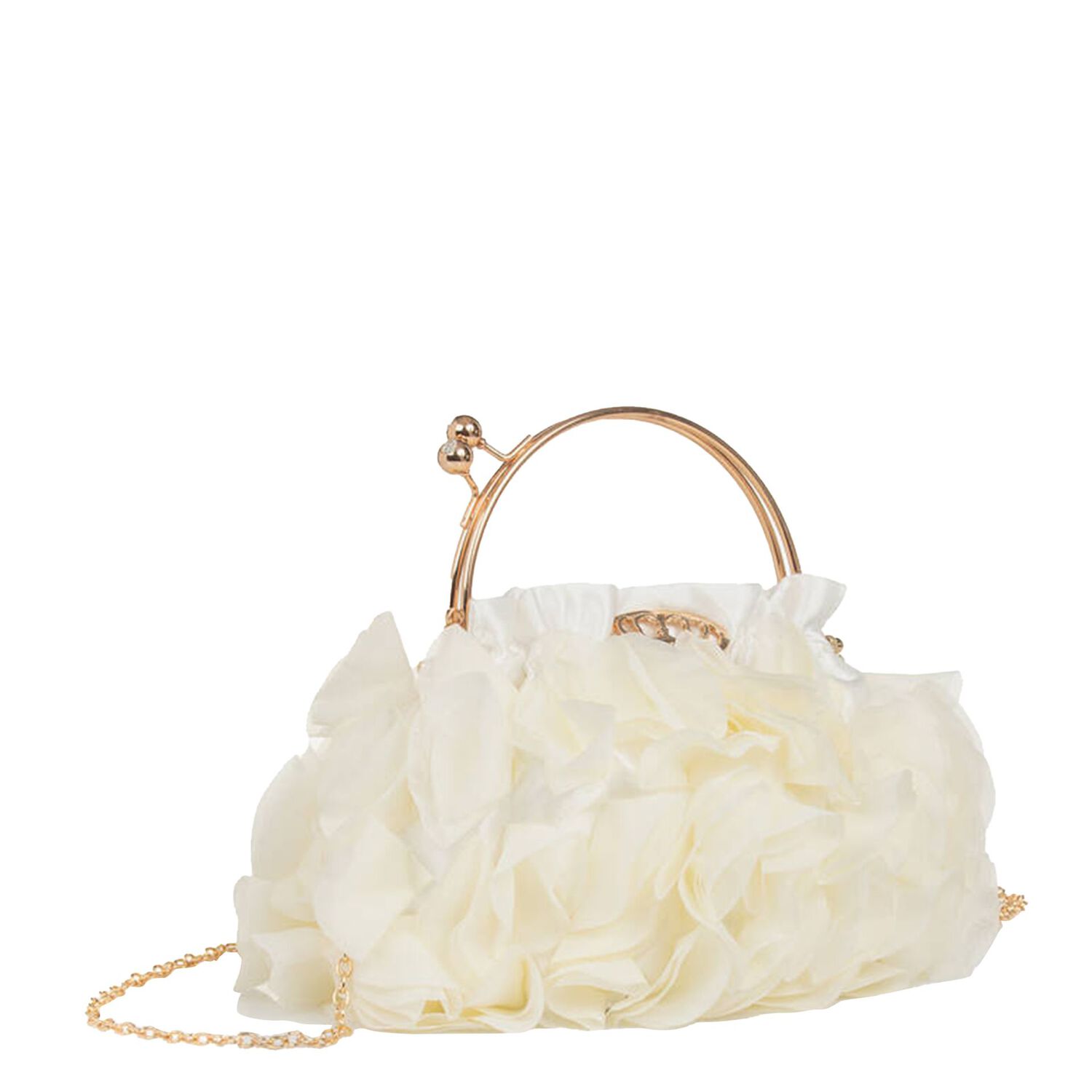 Girls Ivory Ruffled Chiffon Handbag, 1, hi-res