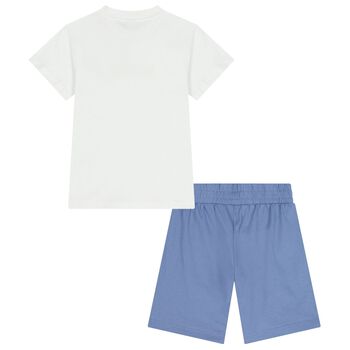 Boys White & Blue Logo Shorts Set