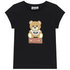 Girls Black Teddy Bear Logo T-Shirt, 1, hi-res