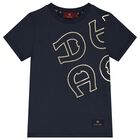 Boys Navy Blue & Gold Logo T-Shirt, 2, hi-res