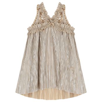 Girls Gold Metallic Pleated Top
