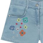 Girls Denim Blue Embroidered Flower Shorts, 1, hi-res
