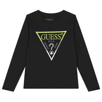 Guess Boys Black Logo Long Sleeve Top, 2 Boys Black Logo Long Sleeve Top