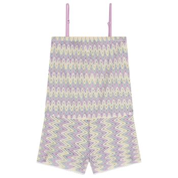 Girls Lilac & Ivory Zig-Zag Crochet Playsuit