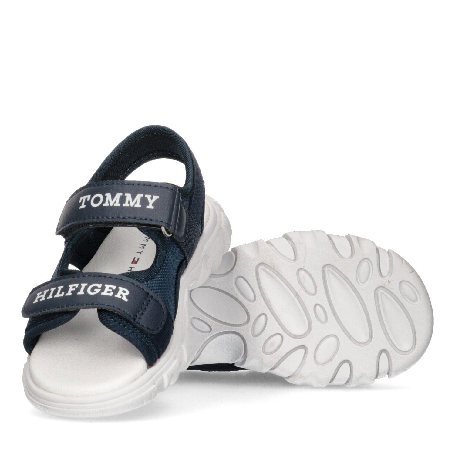 Boys Navy Blue Logo Sandals, 1, hi-res