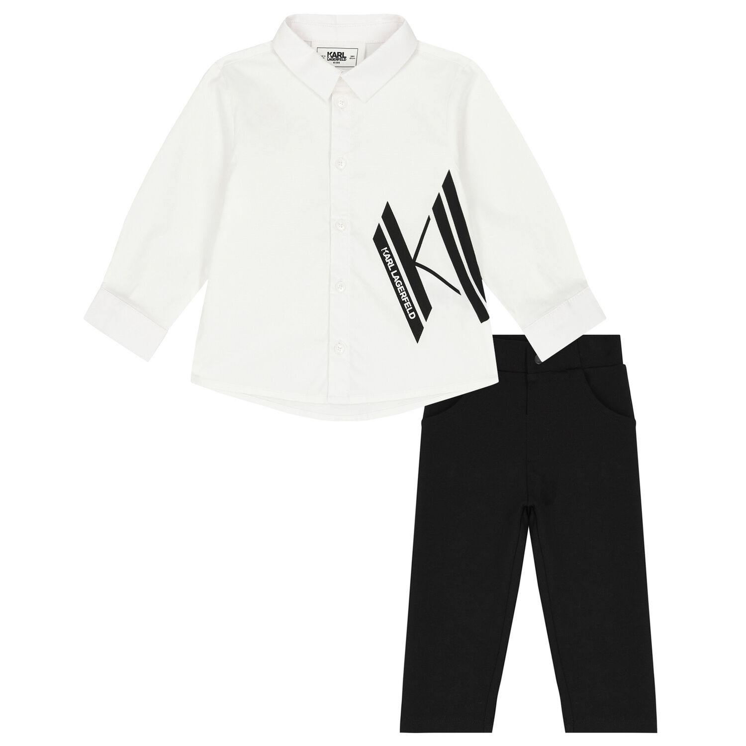 Younger Boys White & Black Logo Trousers Set, 1, hi-res image number null