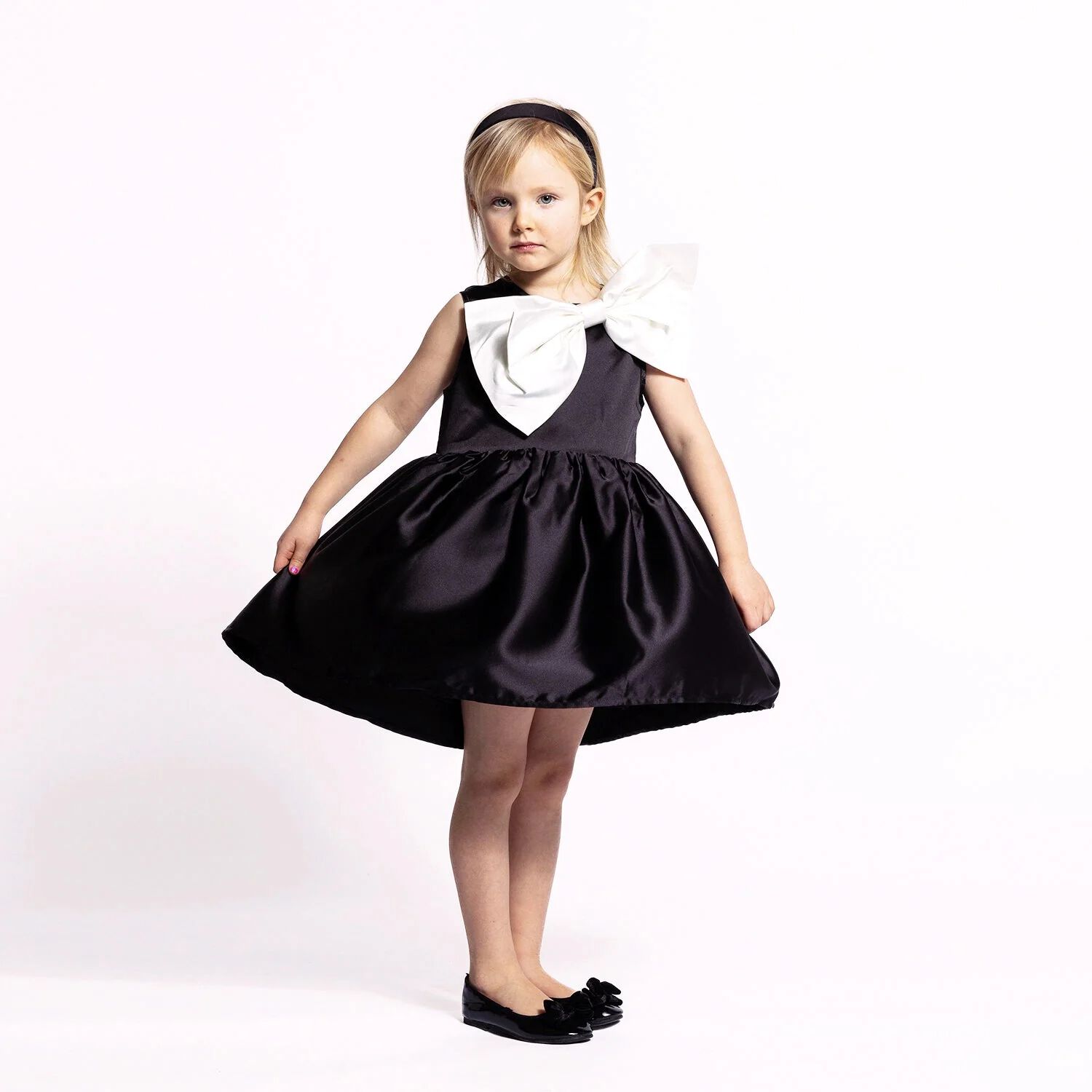 Girls Black & White Bow Dress, 2, hi-res image number null