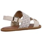 Girls Ivory & Beige Logo Sandals, 1, hi-res