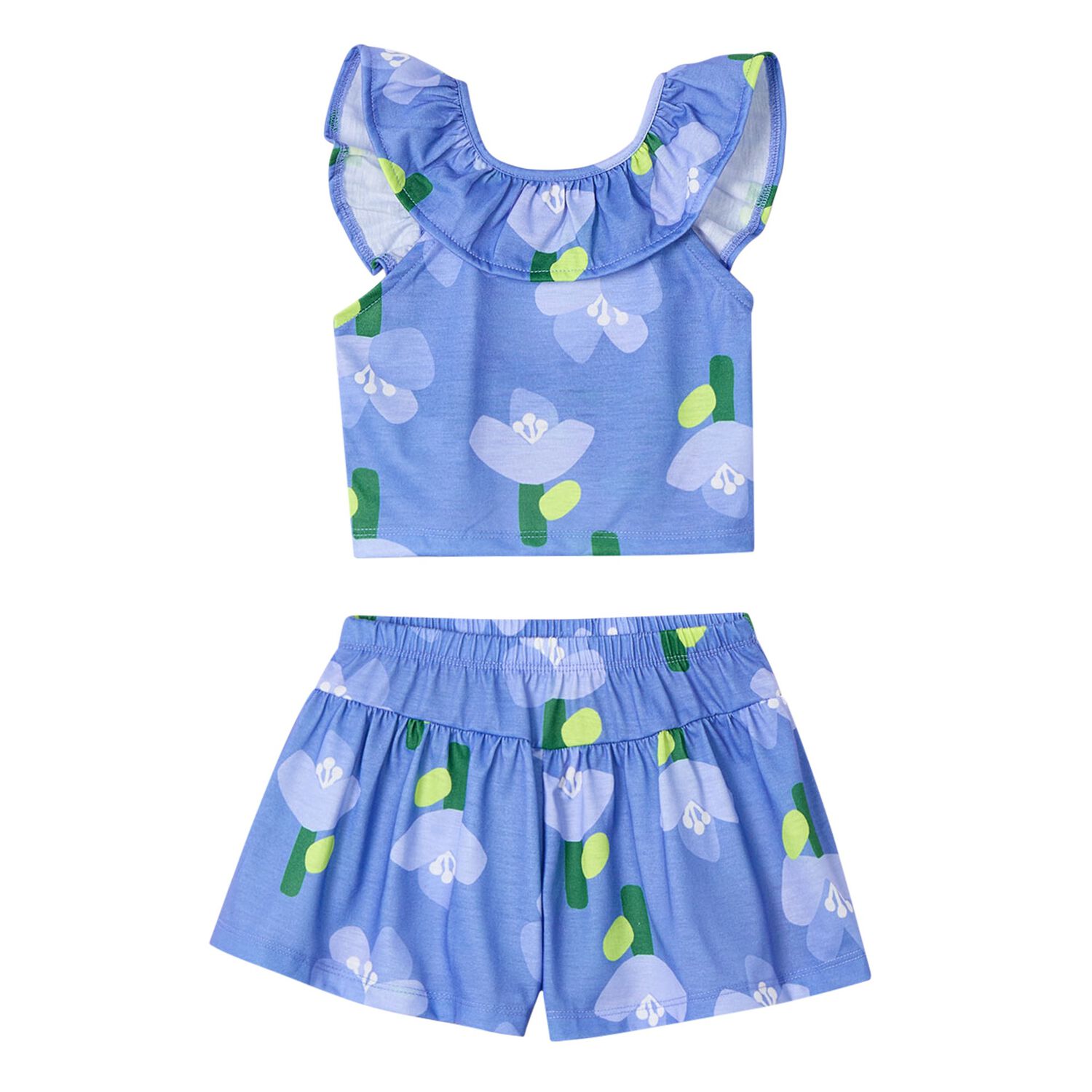 Girls Blue Floral Shorts set, 1, hi-res image number null
