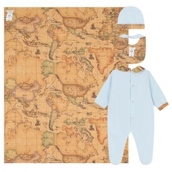 Baby Boys Blue & Beige Geo Map Babygrow Gift Set