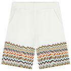 Boys White Logo Zig Zag Shorts, 1, hi-res